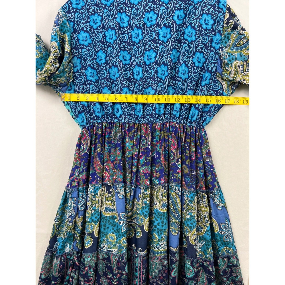 Earthbound Trading Co Maxi Dress Womens L Blue Paisley Patchwork Boho Butterfly - Picture 7 of 9